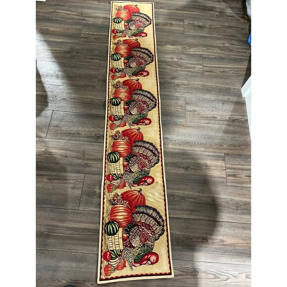 Thanksgiving Turkey & Pumpkin Table Runner 70" Long - Picture 3 of 5